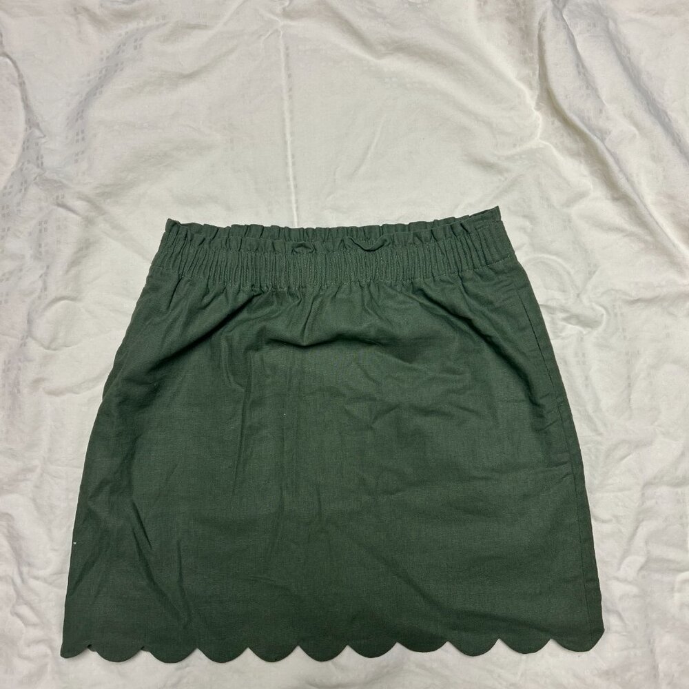 NWOT J. Crew Factory Scallop Sidewalk Linen Cotton Blend Skirt (Olive Green)